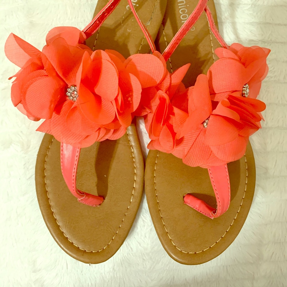 Flower,hot peach,rhinestone sandals